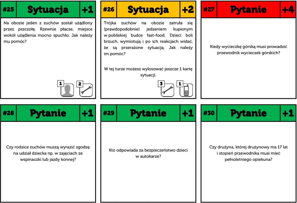 Jak należy im pomóc? Kiedy wycieczkę górską musi prowadzić przewodnik wycieczek górskich? W tej turze możesz wylosować jeszcze 1 kartę sytuacji.