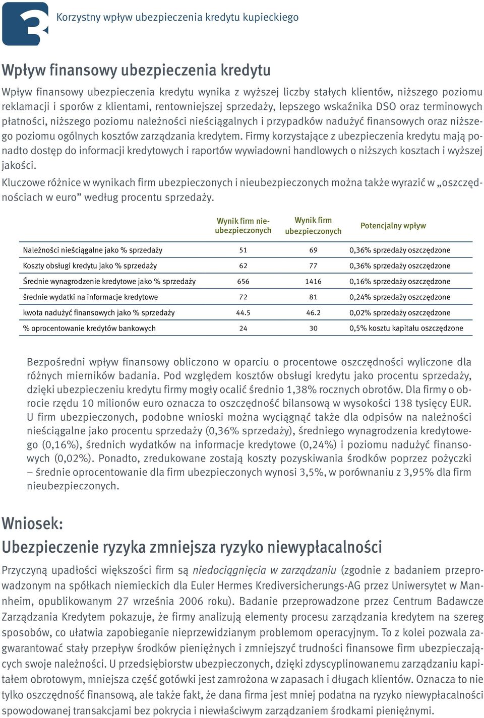 ogólnych kosztów zarządzania kredytem. Firmy korzystające z ubezpieczenia kredytu mają ponadto dostęp do informacji kredytowych i raportów wywiadowni handlowych o niższych kosztach i wyższej jakości.