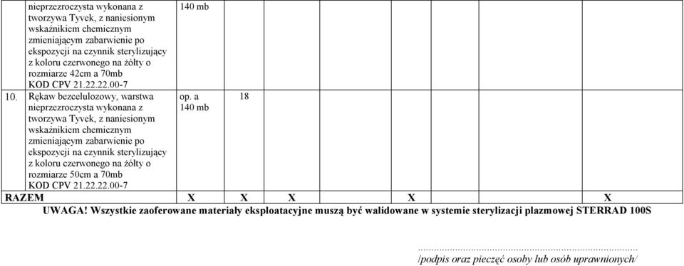 Rękaw bezcelulozowy, warstwa  sterylizujący z koloru czerwonego na żółty o rozmiarze 50cm a 70mb 140 mb 140 mb 18 UWAGA!