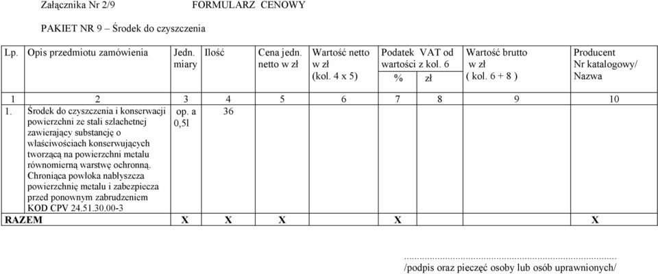 substancję o właściwościach konserwujących tworzącą na powierzchni metalu równomierną