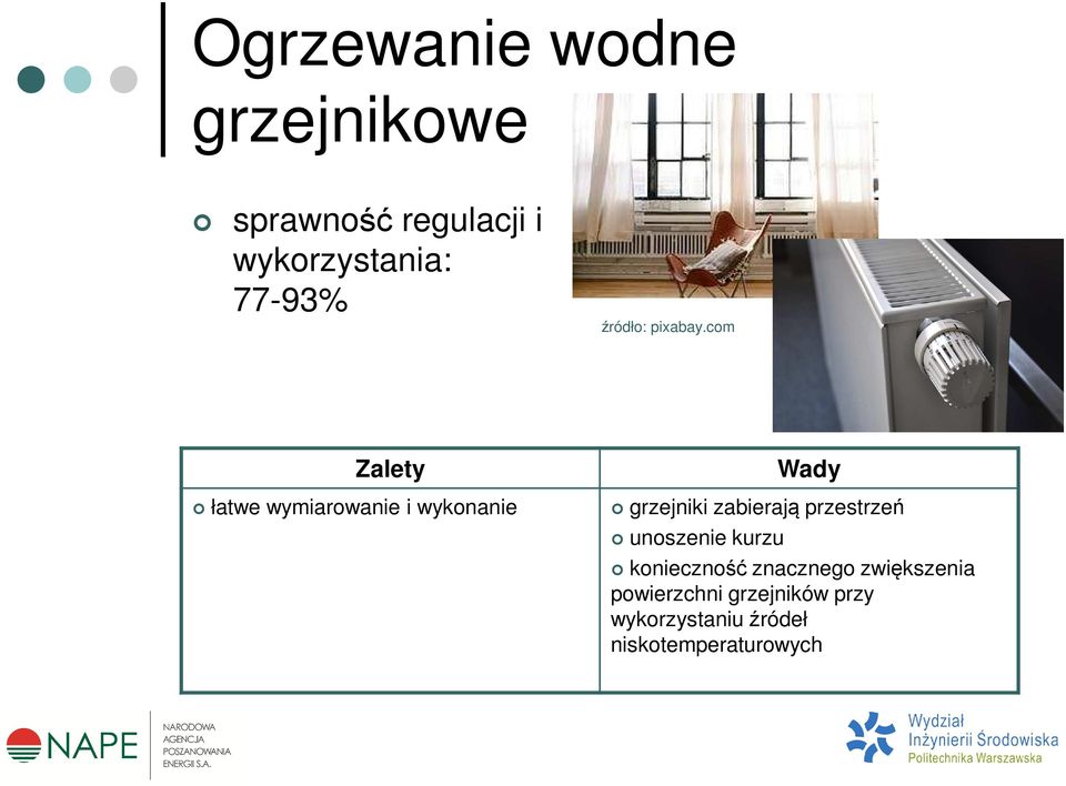 com Zalety łatwe wymiarowanie i wykonanie Wady grzejniki zabierają