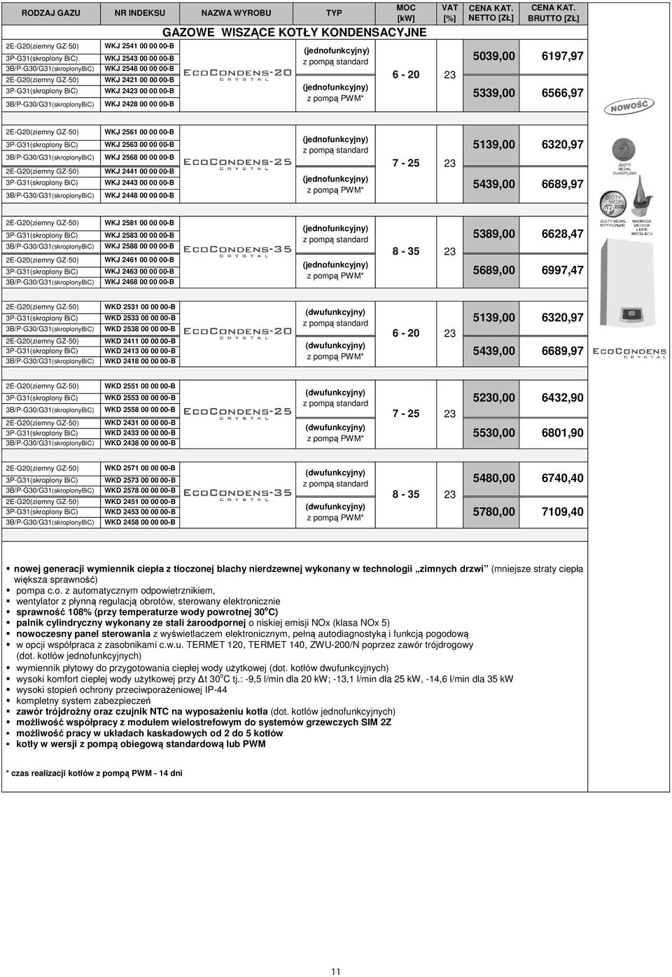 (jednofunkcyjny) 5339,00 6566,97 z pompą PWM* 2E-G20(ziemny GZ-50) WKJ 2561 00 00 00-B 3P-G31(skroplony BiC) WKJ 2563 00 00 00-B 3B/P-G30/G31(skroplonyBiC) WKJ 2568 00 00 00-B 2E-G20(ziemny GZ-50)