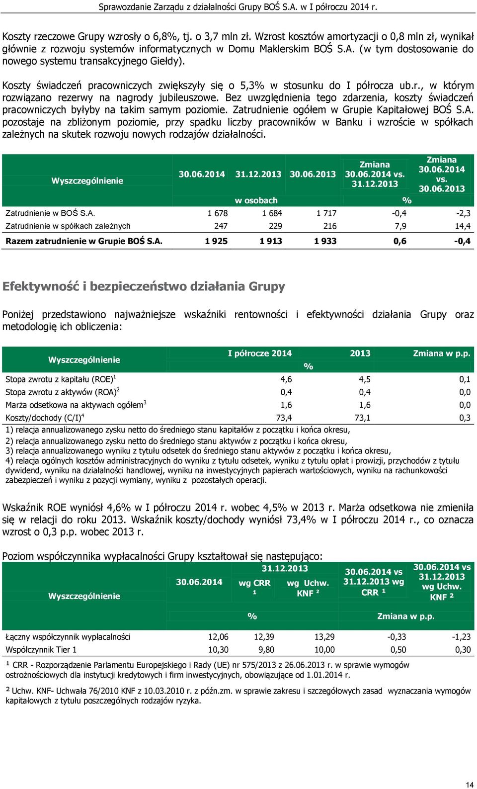 Bez uwzględnienia tego zdarzenia, koszty świadczeń pracowniczych byłyby na takim samym poziomie. Zatrudnienie ogółem w Grupie Kapitałowej BOŚ S.A.