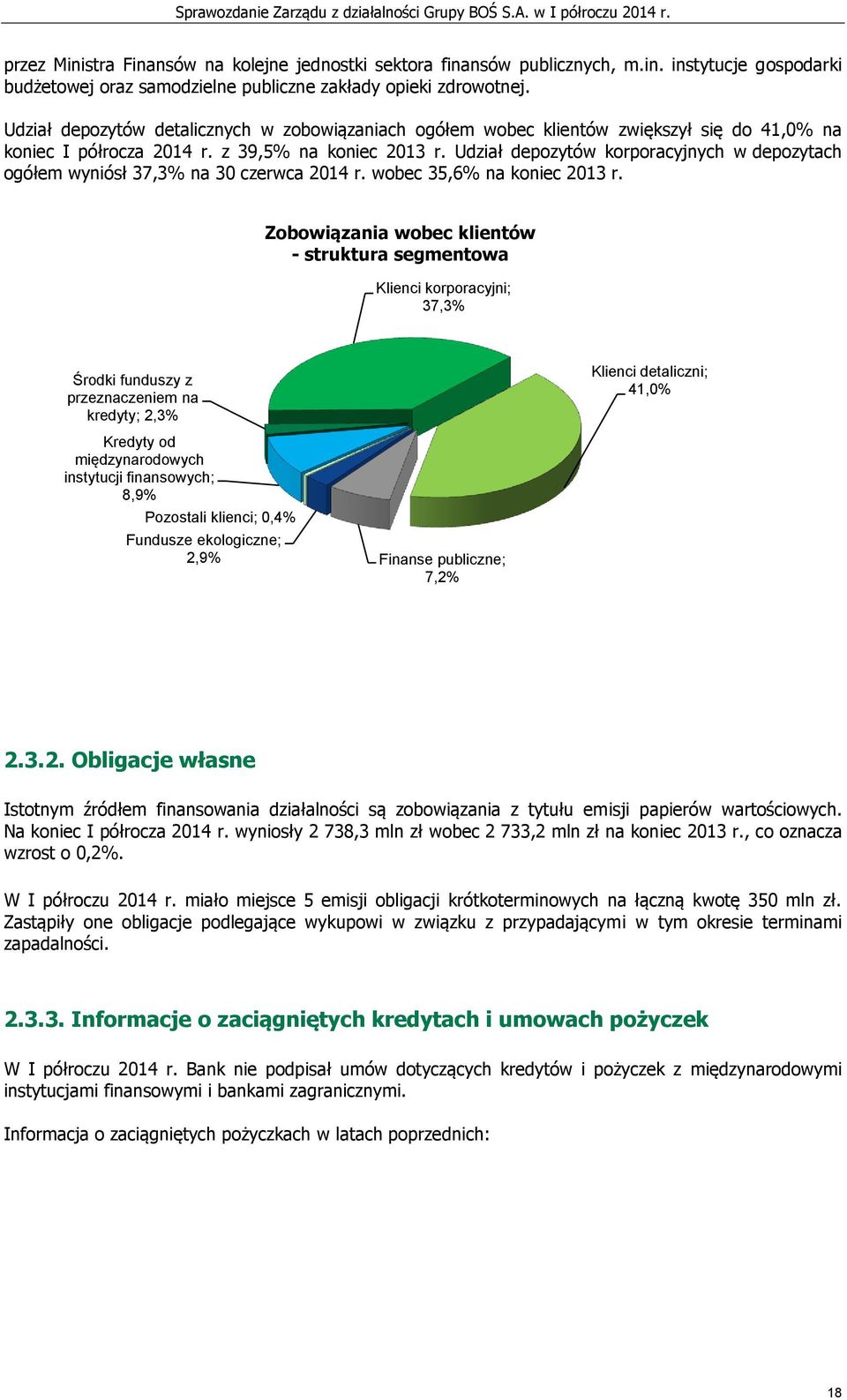 Udział depozytów korporacyjnych w depozytach ogółem wyniósł 37,3% na 30 czerwca 2014 r. wobec 35,6% na koniec 2013 r.