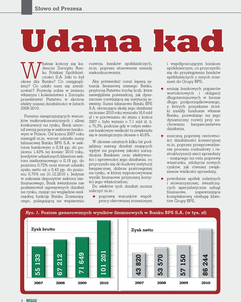 Pomimo niesprzyjających warunków makroekonomicznych i silnej konkurencji na rynku, Bank umocnił swoją pozycję w sektorze bankowym w Polsce. Od końca 2007 roku nastąpił m.in.