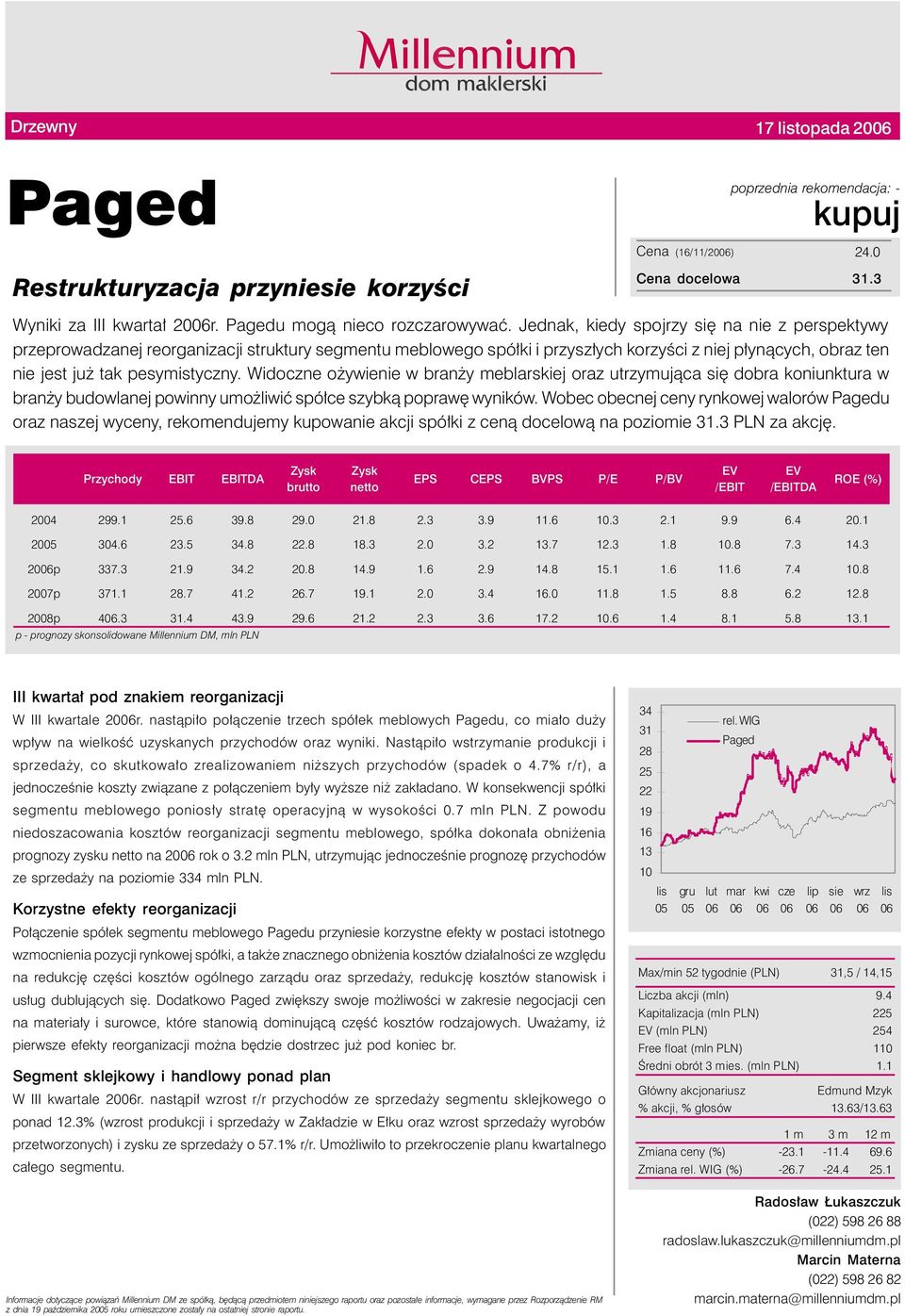 Widoczne ożywienie w branży meblarskiej oraz utrzymująca się dobra koniunktura w branży budowlanej powinny umożliwić spółce szybką poprawę wyników.