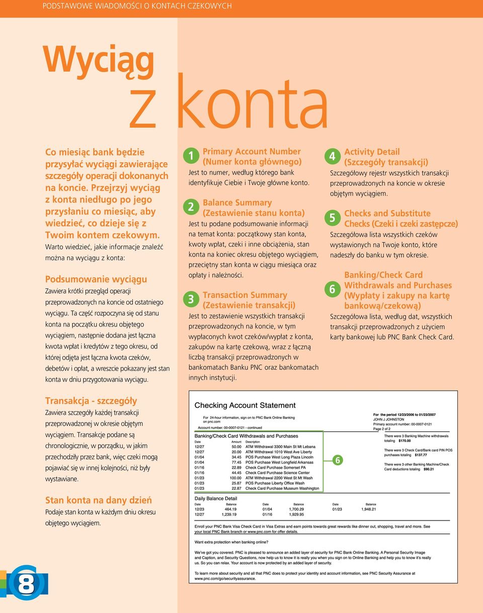 Warto wiedzieç, jakie informacje znaleêç mo na na wyciàgu z konta: Podsumowanie wyciàgu Zawiera krótki przeglàd operacji przeprowadzonych na koncie od ostatniego wyciàgu.