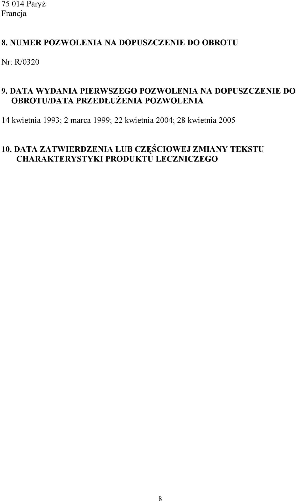 POZWOLENIA 14 kwietnia 1993; 2 marca 1999; 22 kwietnia 2004; 28 kwietnia 2005 10.