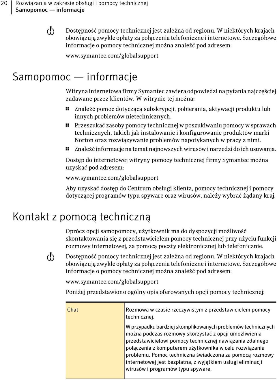 com/globalsupport Samopomoc informacje Witryna internetowa firmy Symantec zawiera odpowiedzi na pytania najczęściej zadawane przez klientów.