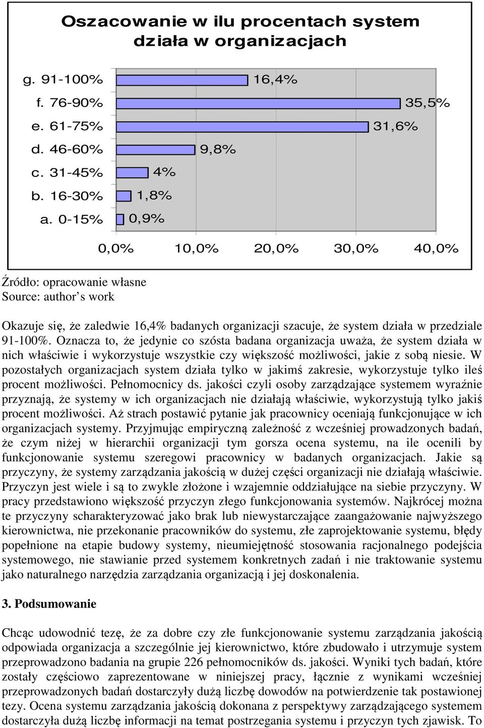 Oznacza to, że jedynie co szósta badana organizacja uważa, że system działa w nich właściwie i wykorzystuje wszystkie czy większość możliwości, jakie z sobą niesie.