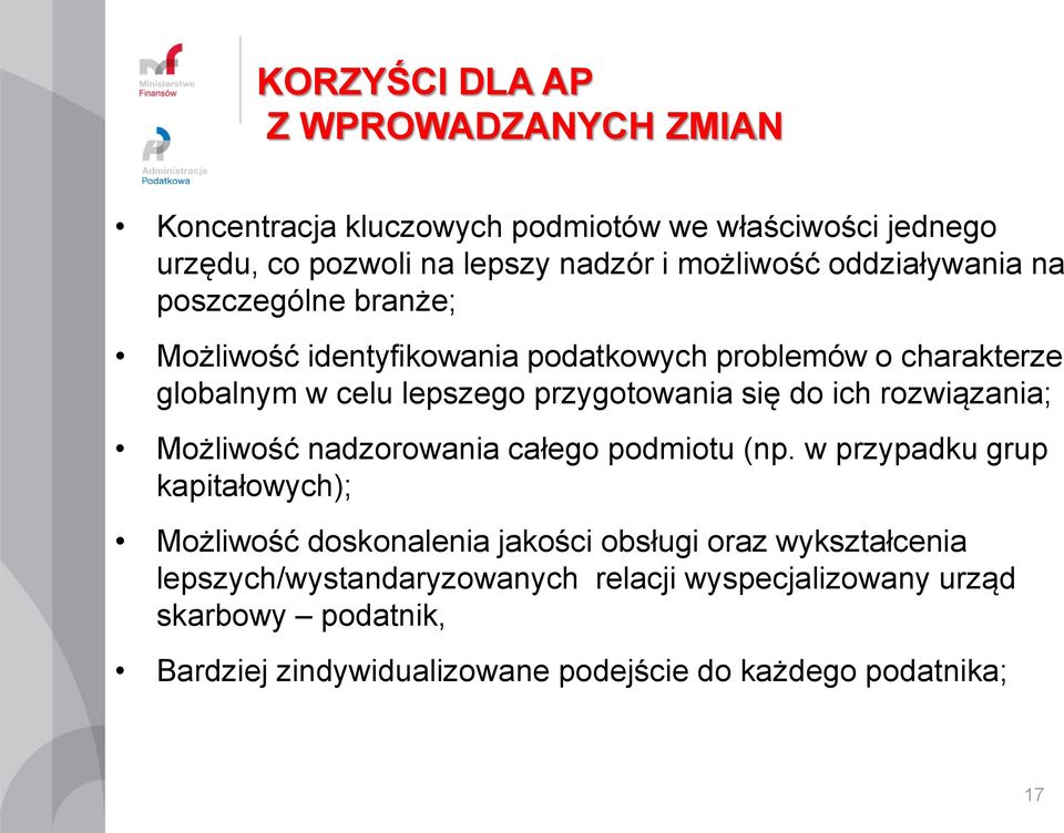 do ich rozwiązania; Możliwość nadzorowania całego podmiotu (np.