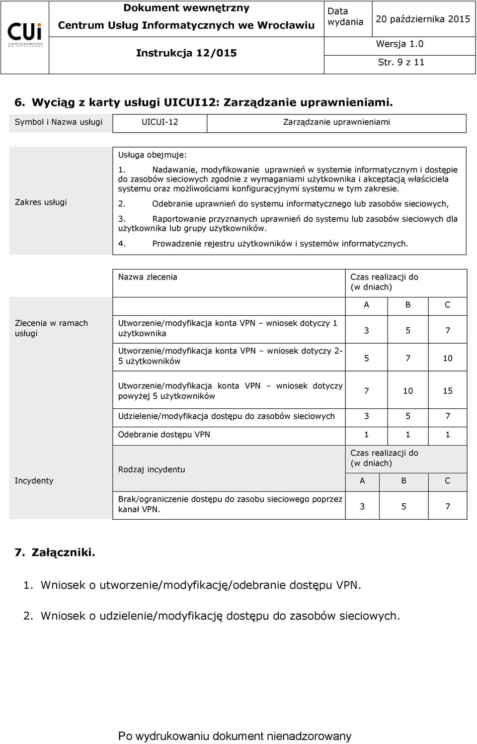 systemu w tym zakresie. Zakres usługi 2. Odebranie uprawnień do systemu informatycznego lub zasobów sieciowych, 3.