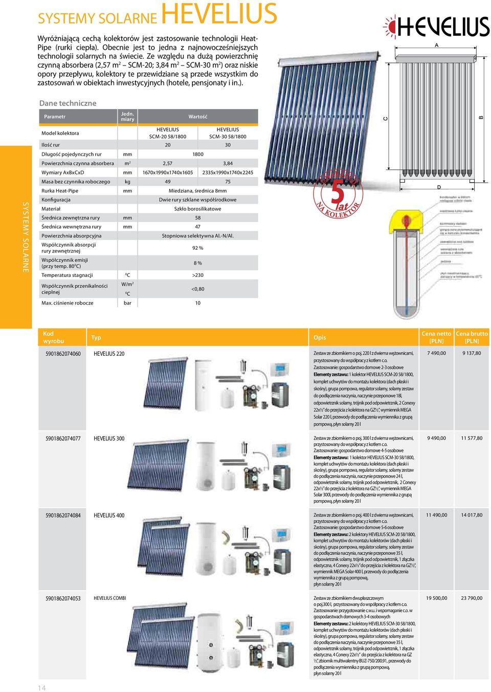 inwestycyjnych (hotele, pensjonaty i in.). S S SYSTEMY SOLARNE Dane techniczne Parametr Model kolektora Jedn.