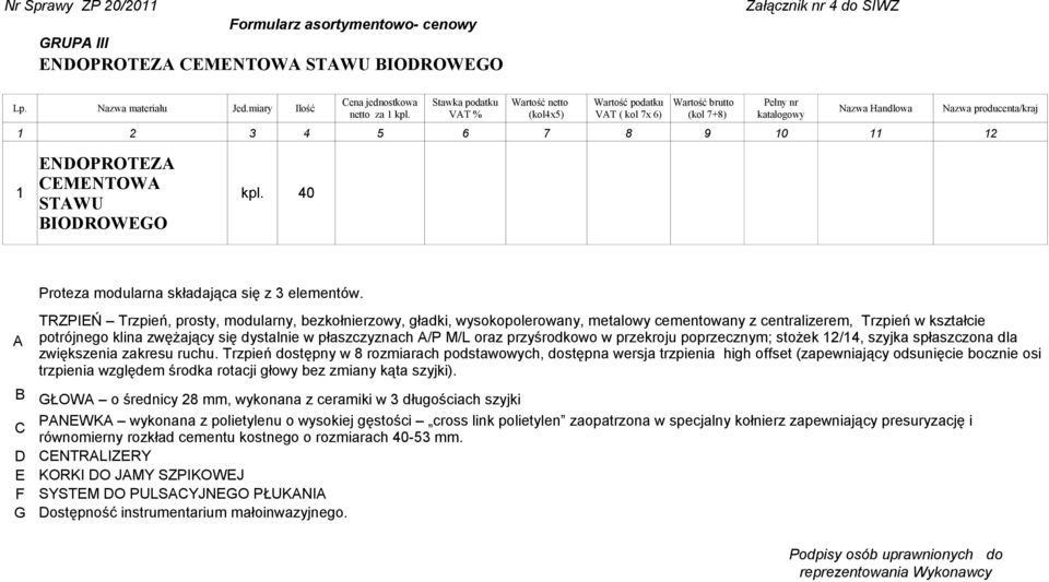 40 IODROWEGO Proteza modularna składająca się z 3 elementów.