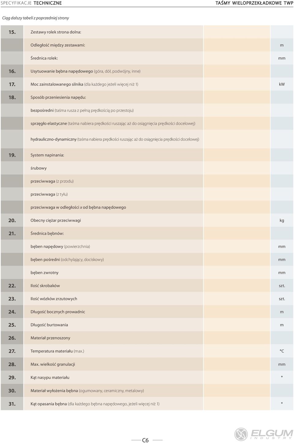 Sposób przeniesienia napędu: bezpośredni (taśma rusza z pełną prędkością po przestoju) sprzęgło elastyczne (taśma nabiera prędkości ruszając aż do osiągnięcia prędkości docelowej)