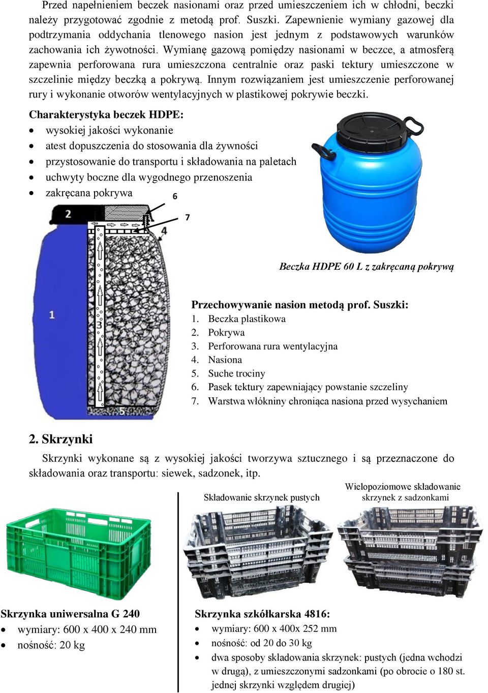 Wymianę gazową pomiędzy nasionami w beczce, a atmosferą zapewnia perforowana rura umieszczona centralnie oraz paski tektury umieszczone w szczelinie między beczką a pokrywą.