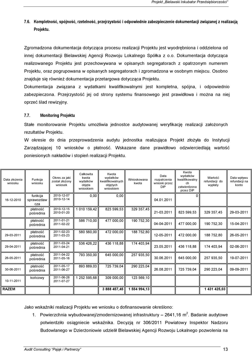 realizowanego Projektu jest przechowywana w opisanych segregatorach z opatrzonym numerem Projektu, oraz pogrupowana w opisanych segregatorach i zgromadzona w osobnym miejscu.