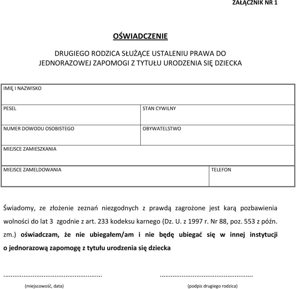 zagrożone jest karą pozbawienia wolności do lat 3 zgodnie z art. 233 kodeksu karnego (Dz. U. z 1997 r. Nr 88, poz. 553 z późn. zm.