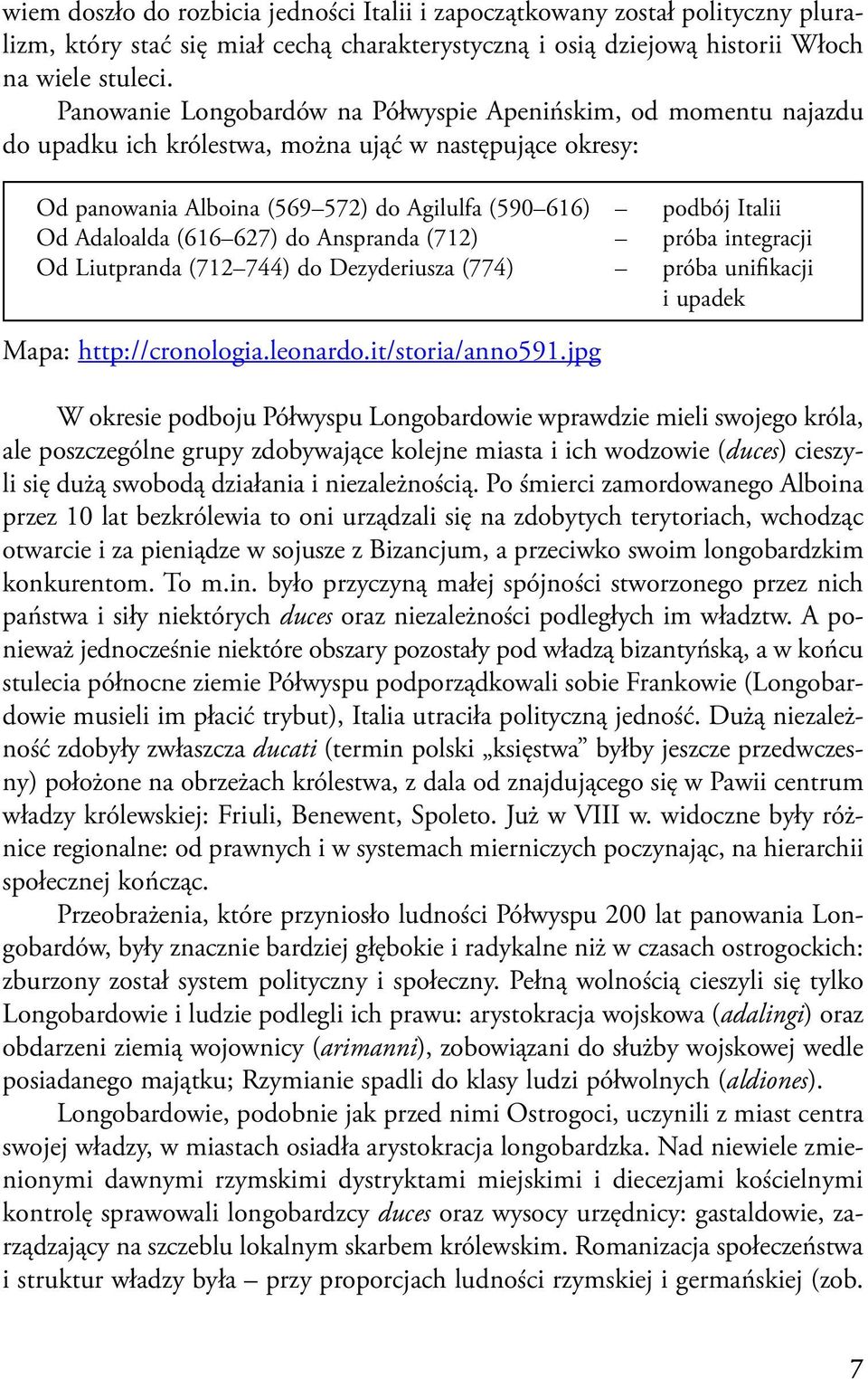 Adaloalda (616 627) do Anspranda (712) próba integracji Od Liutpranda (712 744) do Dezyderiusza (774) próba unifikacji i upadek Mapa: http://cronologia.leonardo.it/storia/anno591.