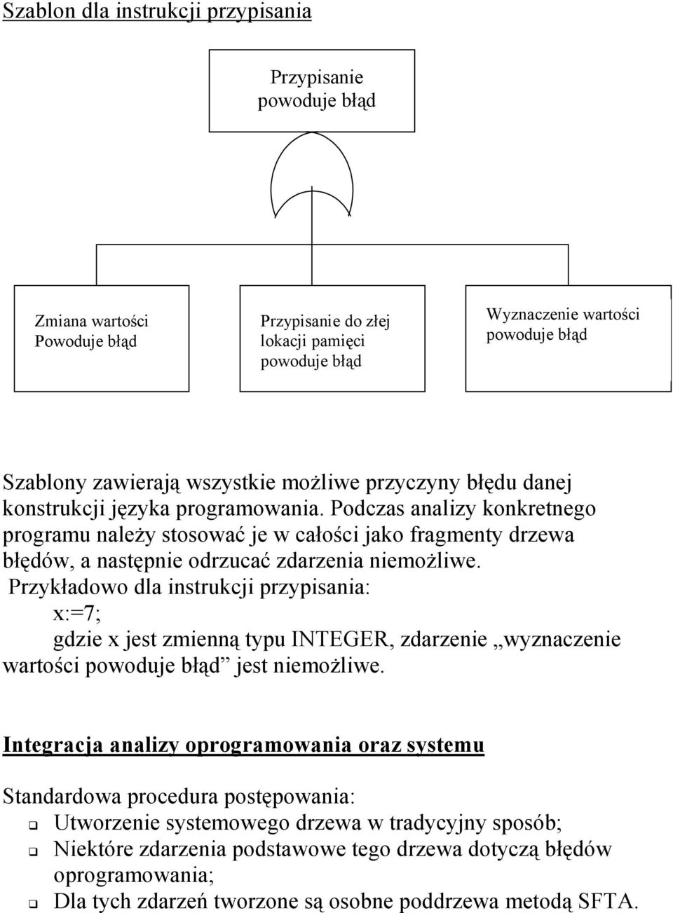 Podczas analizy konkretnego programu należy stosować je w całości jako fragmenty drzewa błędów, a następnie odrzucać zdarzenia niemożliwe.