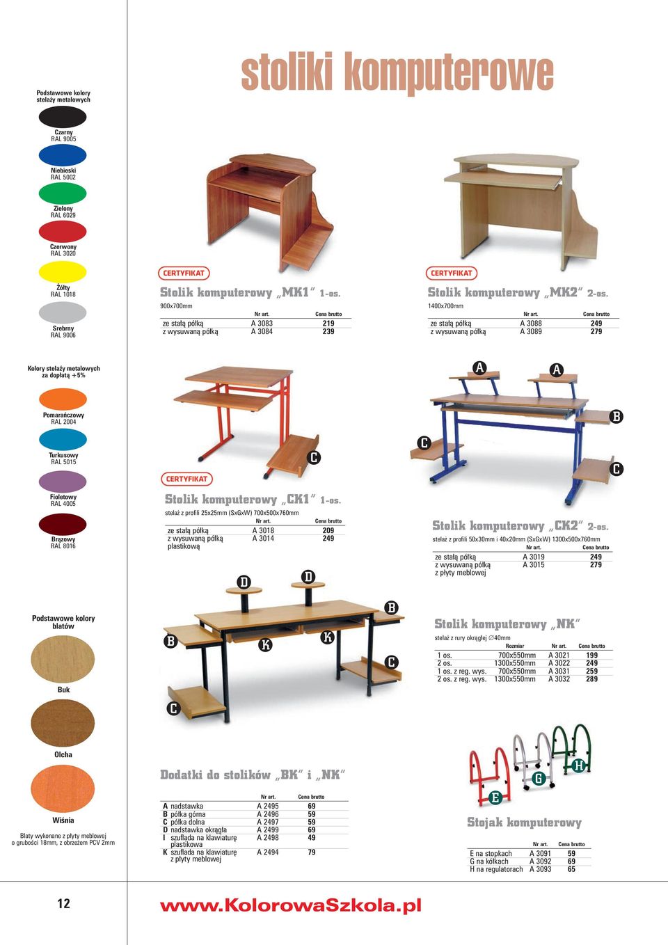 700x500x760mm ze sta à pó kà A 3018 209 z wysuwanà pó kà A 3014 249 plastikowà stela z profili 50x30mm i 40x20mm (SxGxW) 1300x500x760mm ze sta à pó kà A 3019 249 z wysuwanà pó kà A 3015 279 z płyty