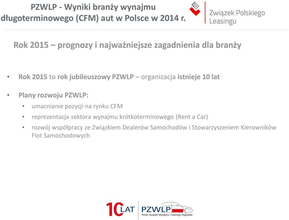 pozycji na rynku CFM reprezentacja sektora wynajmu krótkoterminowego (Rent a Car)