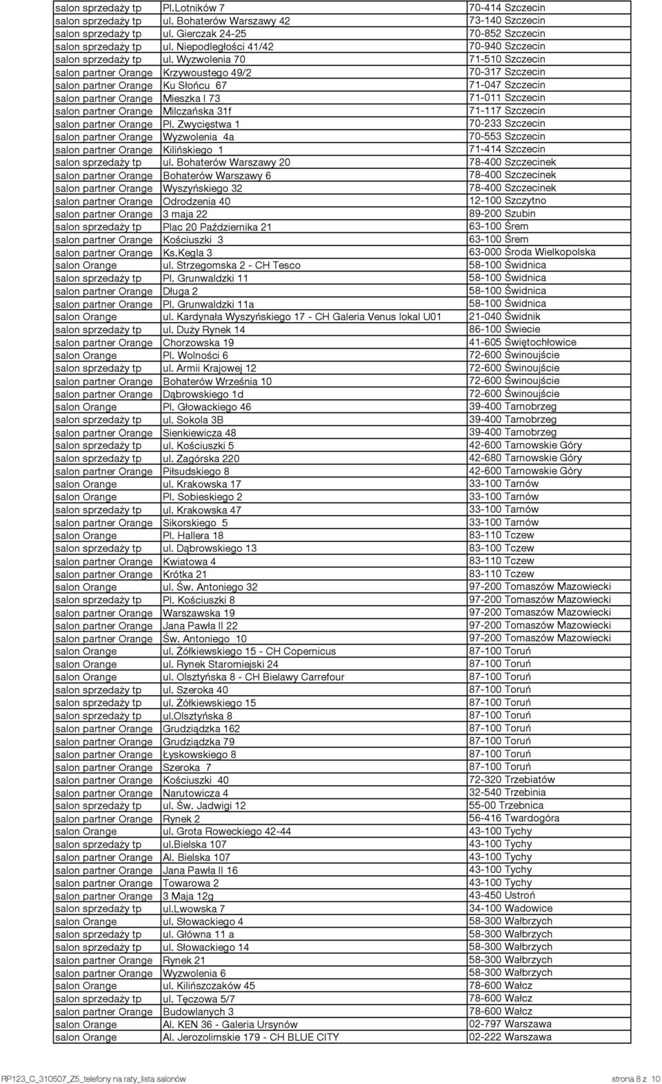 Wyzwolenia 70 71-510 Szczecin salon partner Orange Krzywoustego 49/2 70-317 Szczecin salon partner Orange Ku Słońcu 67 71-047 Szczecin salon partner Orange Mieszka I 73 71-011 Szczecin salon partner