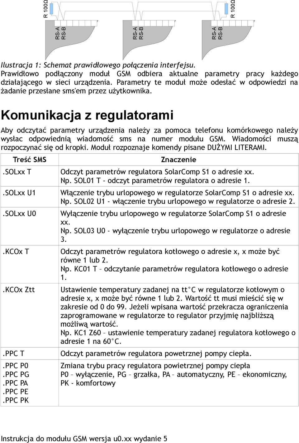 Komunikacja z regulatorami Aby odczytać parametry urządzenia należy za pomoca telefonu komórkowego należy wysłac odpowiednią wiadomość sms na numer modułu GSM.