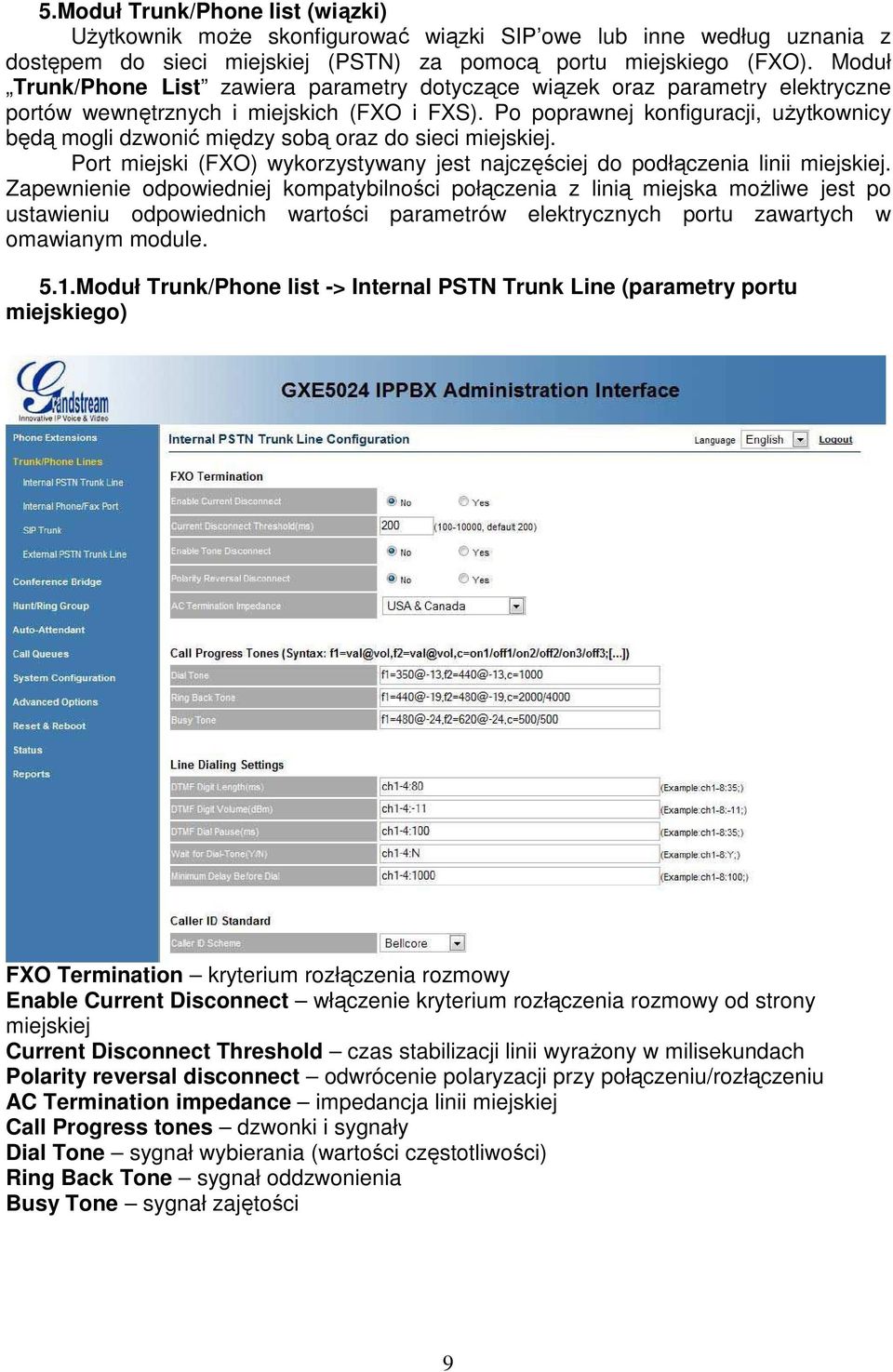 Po poprawnej konfiguracji, uŝytkownicy będą mogli dzwonić między sobą oraz do sieci miejskiej. Port miejski (FXO) wykorzystywany jest najczęściej do podłączenia linii miejskiej.