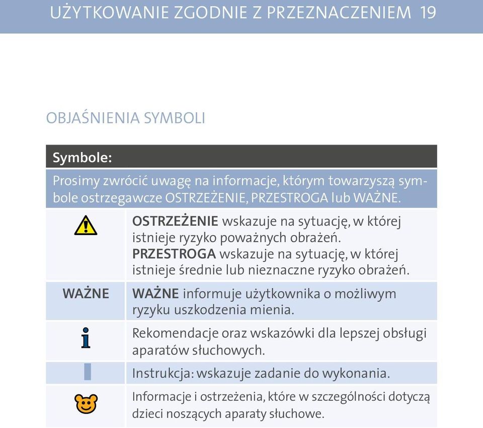 PRZESTROGA wskazuje na sytuację, w której istnieje średnie lub nieznaczne ryzyko obrażeń.
