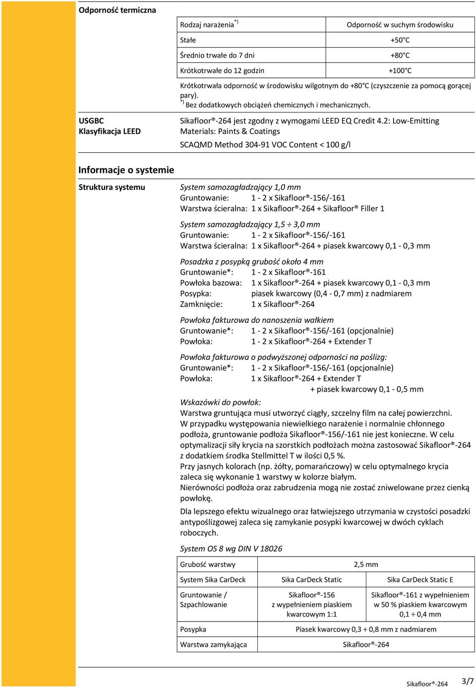 2: Low Emitting Materials: Paints & Coatings SCAQMD Method 304 91 VOC Content < 100 g/l Informacje o systemie Struktura systemu System samozagładzający 1,0 mm Gruntowanie: 1 2 x Sikafloor 156/ 161