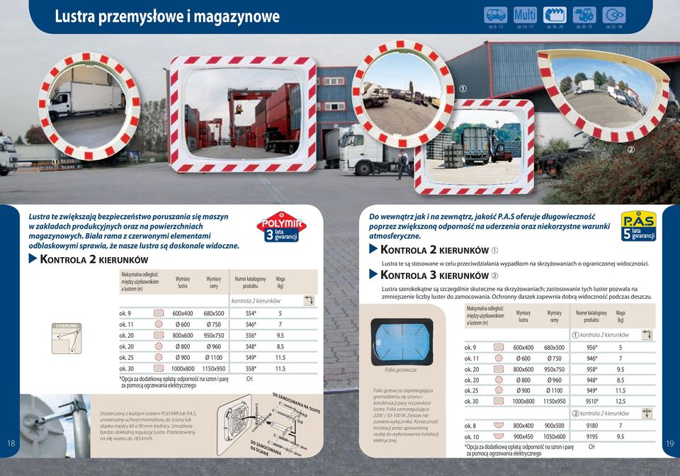 Biała rama z czerwonymi elementami odblaskowymi sprawia, że nasze są doskonale widoczne. ko n t r o L a 2 k i e r u n k ó w Dostarczony z każdym lustrem POLYMIR lub P.A.