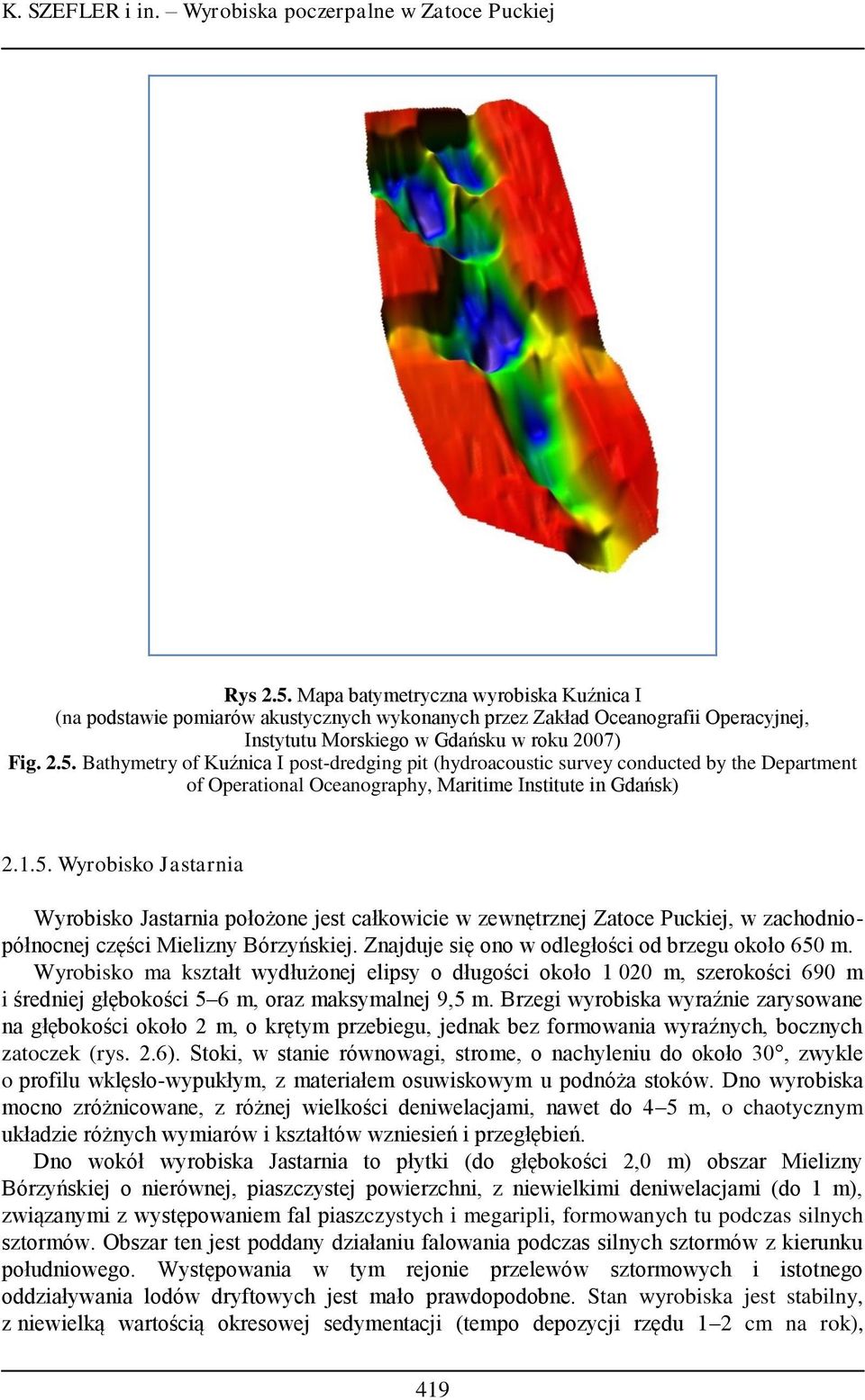 Bathymetry of Kuźnica I post-dredging pit (hydroacoustic survey conducted by the Department of Operational Oceanography, Maritime Institute in Gdańsk) 2.1.5.