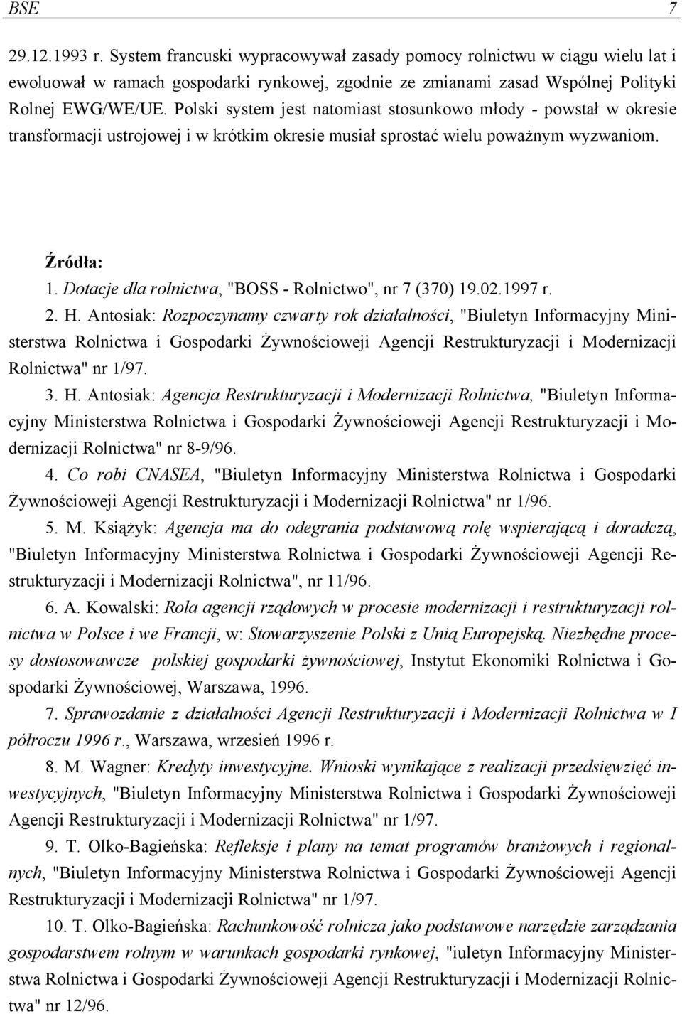 Dotacje dla rolnictwa, "BOSS - Rolnictwo", nr 7 (370) 19.02.1997 r. 2. H.