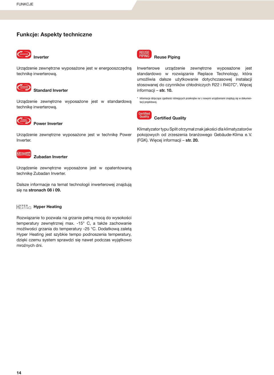 Certified Quality Reuse Piping Inwerterowe urządzenie zewnętrzne wyposażone jest standardowo w rozwiązanie Replace Technology, która umożliwia dalsze użytkowanie dotychczasowej instalacji stosowanej