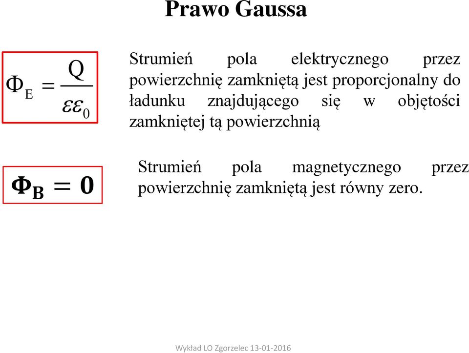 znajdującego się w objętości zamkniętej tą powierzchnią Φ B