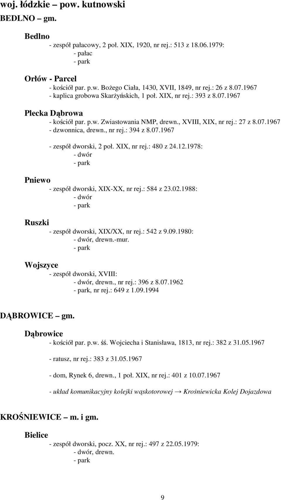 , nr rej.: 394 z 8.07.1967 - zespół dworski, 2 poł. XIX, nr rej.: 480 z 24.12.1978: - dwór Pniewo - zespół dworski, XIX-XX, nr rej.: 584 z 23.02.1988: - dwór Ruszki - zespół dworski, XIX/XX, nr rej.