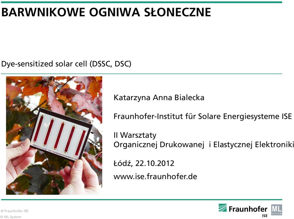 Solare Energiesysteme ISE II Warsztaty Organicznej