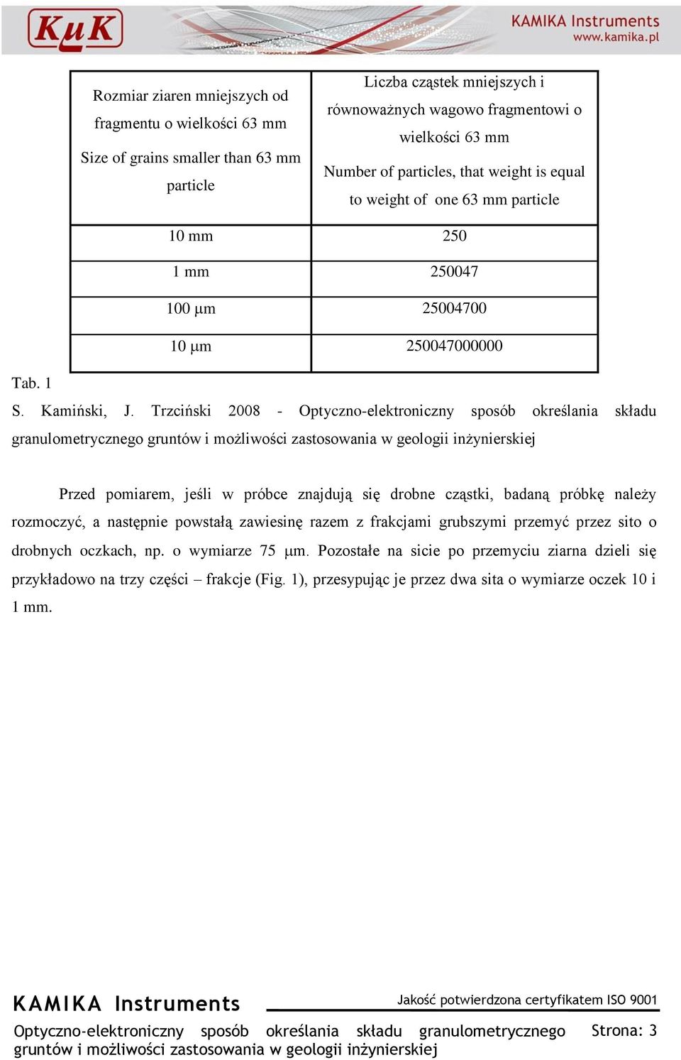 1 granulometrycznego Przed pomiarem, jeśli w próbce znajdują się drobne cząstki, badaną próbkę należy rozmoczyć, a następnie powstałą zawiesinę razem z frakcjami grubszymi