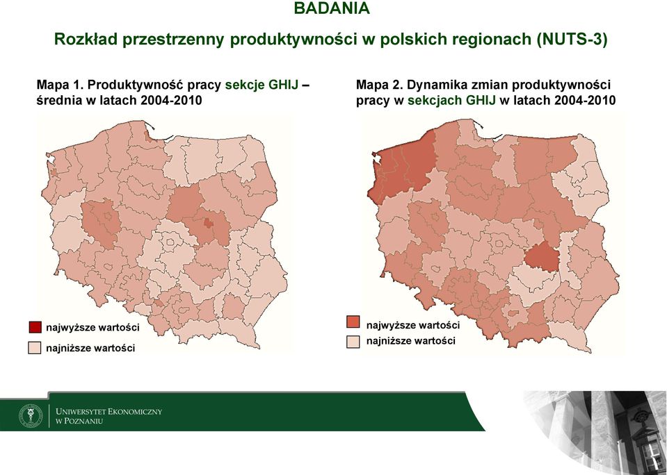 Dynamika zmian produktywności pracy w sekcjach GHIJ w latach 2004-2010