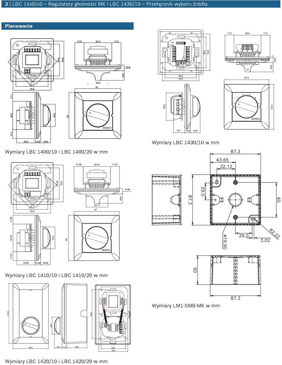 Wymiary LBC 1430/10 w mm Wymiary LBC 1410/10 i LBC 1410/20 w