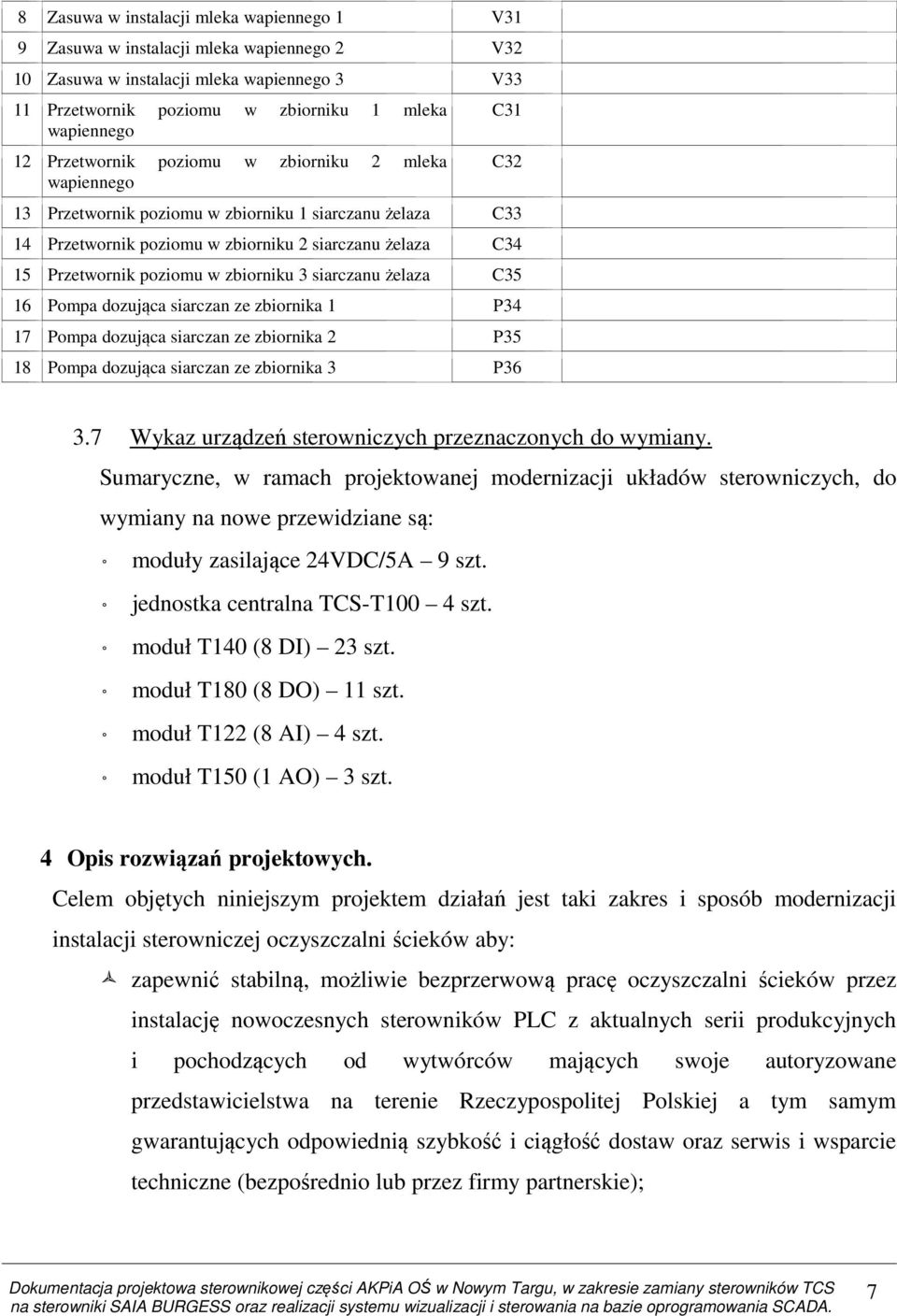 zbiorniku 3 siarczanu żelaza C35 16 Pompa dozująca siarczan ze zbiornika 1 P34 17 Pompa dozująca siarczan ze zbiornika 2 P35 18 Pompa dozująca siarczan ze zbiornika 3 P36 3.