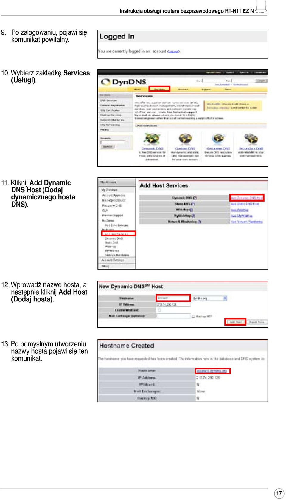 Kliknij Add Dynamic DNS Host (Dodaj dynamicznego hosta DNS). 12.