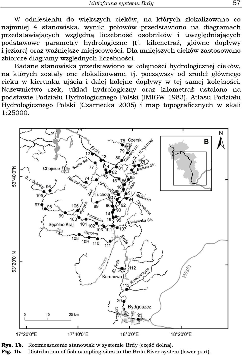 Dla mniejszych cieków zastosowano zbiorcze diagramy względnych liczebności. Badane stanowiska przedstawiono w kolejności hydrologicznej cieków, na których zostały one zlokalizowane, tj.