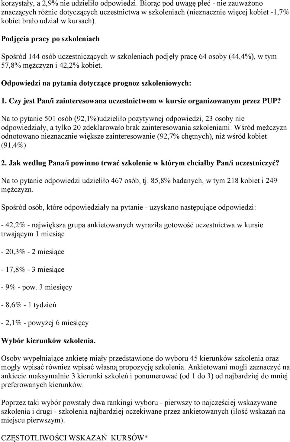 Podjęcia pracy po szkoleniach Spośród 144 osób uczestniczących w szkoleniach podjęły pracę 64 osoby (44,4%), w tym 57,8% mężczyzn i 42,2% kobiet.