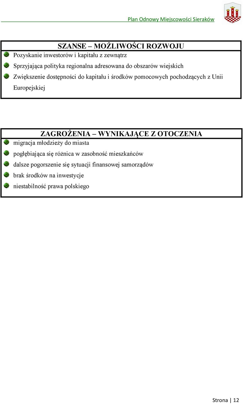 ZAGROŻENIA WYNIKAJĄCE Z OTOCZENIA migracja młodzieży do miasta pogłębiająca się różnica w zasobność mieszkańców