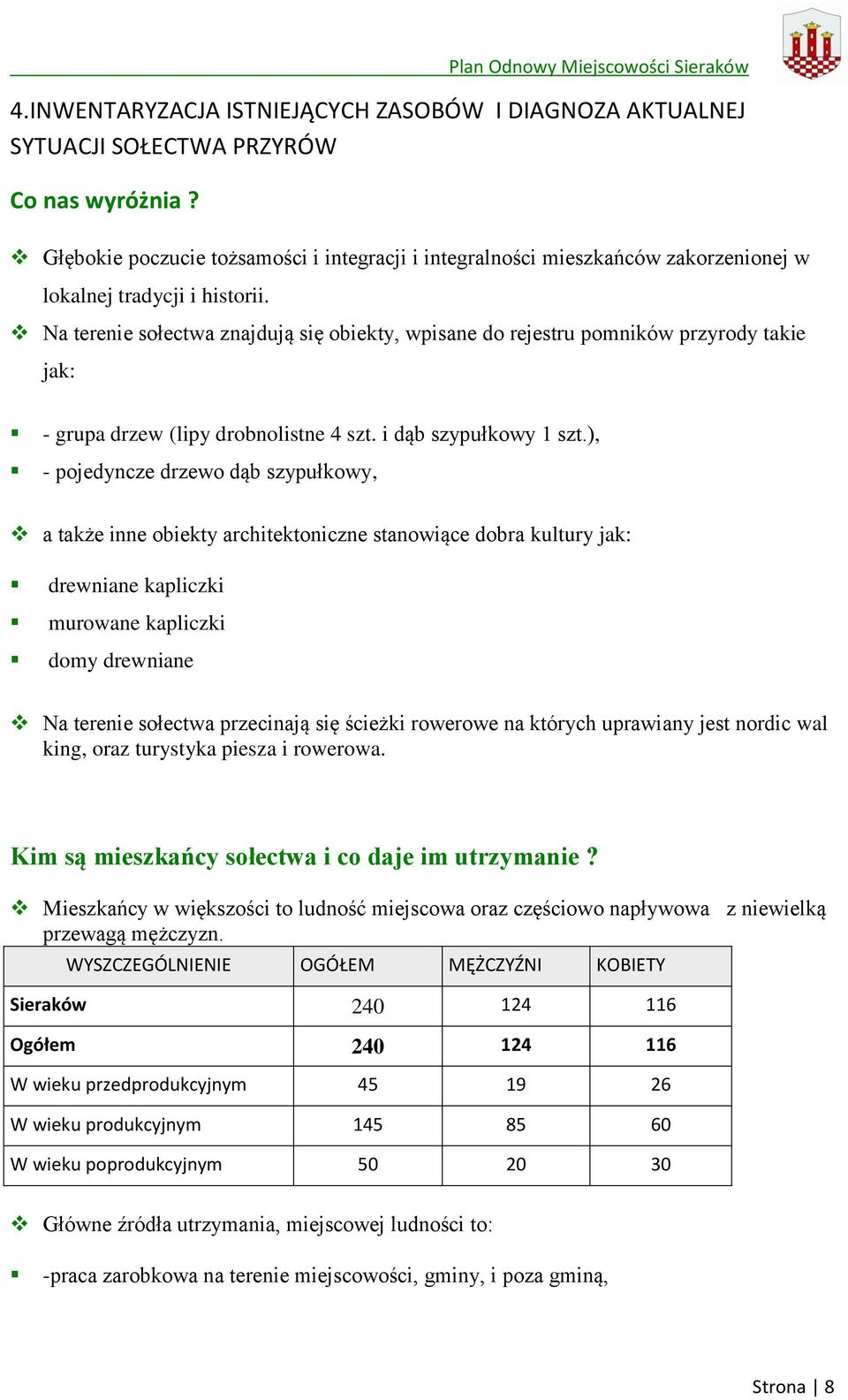 Na terenie sołectwa znajdują się obiekty, wpisane do rejestru pomników przyrody takie jak: - grupa drzew (lipy drobnolistne 4 szt. i dąb szypułkowy 1 szt.