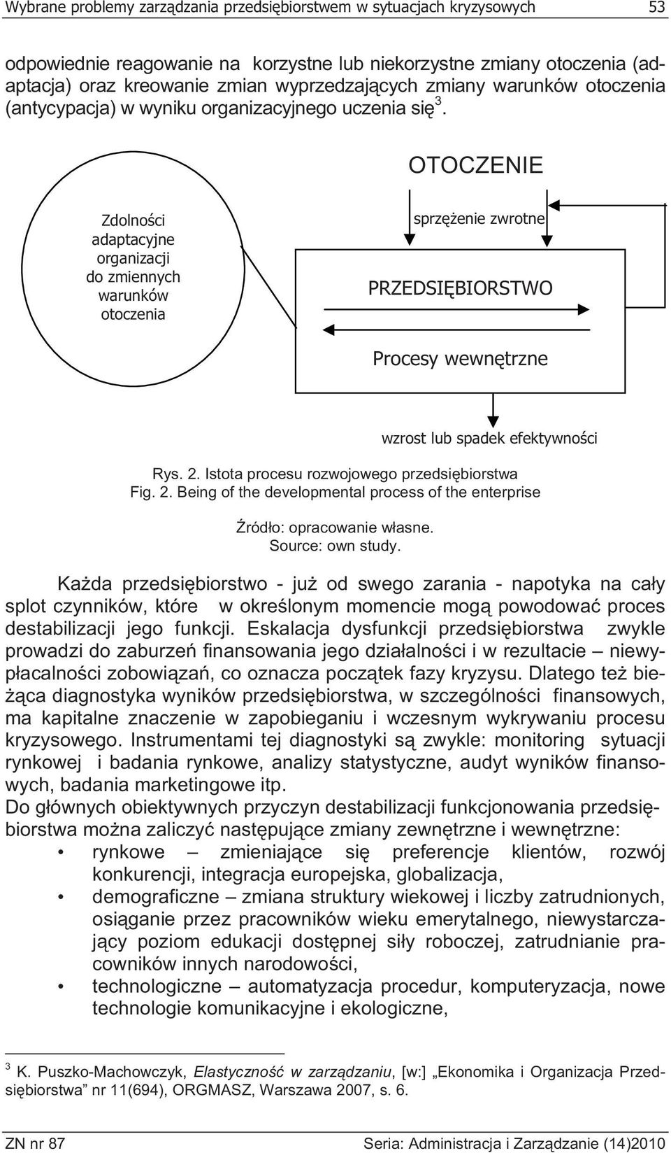 OTOCZENIE Zdolno ci adaptacyjne organizacji do zmiennych warunków otoczenia sprz enie zwrotne PRZEDSI BIORSTWO Procesy wewn trzne wzrost lub spadek efektywno ci Rys. 2.