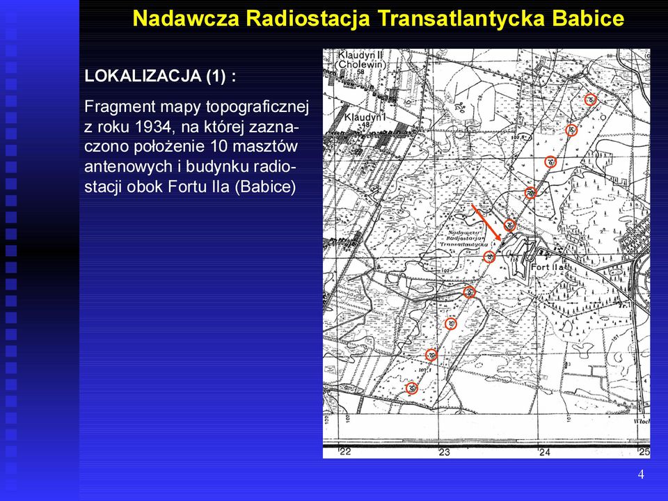 zaznaczono położenie 10 masztów