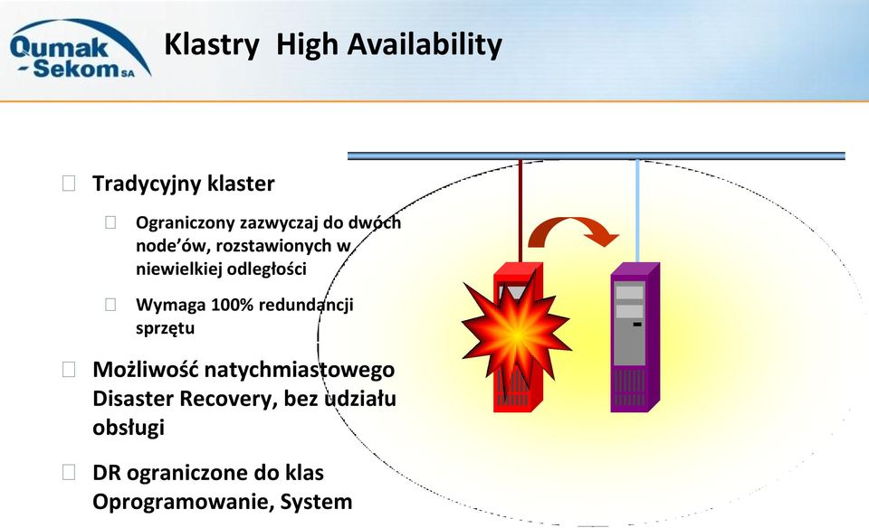 100% redundancji sprzętu Możliwość natychmiastowego Disaster